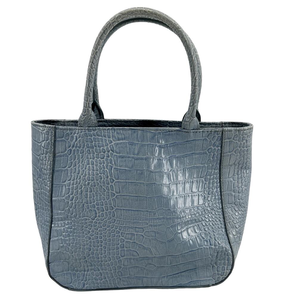 VTG Express Croc Embossed Purse Y2K 90s Leather Bag Square Clutch Tote Blue